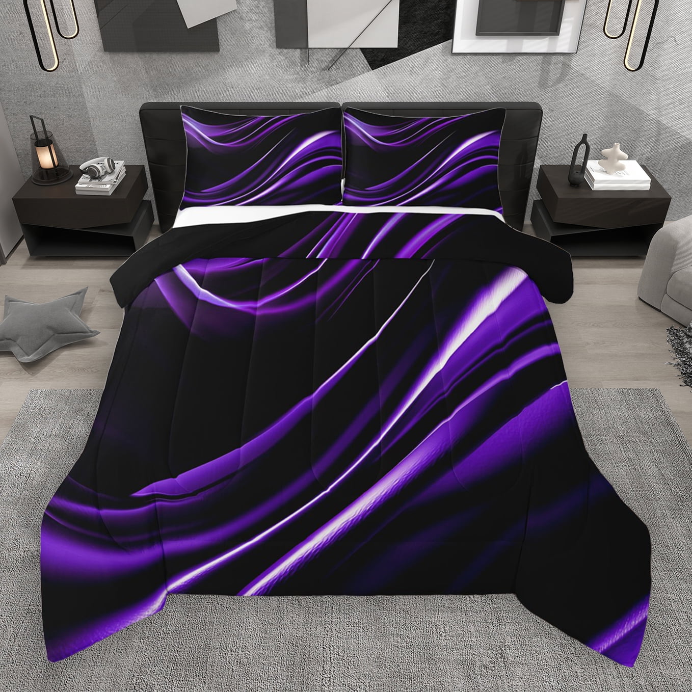 Black And Purple Bed Setnull