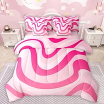 Manfei Geometric Lines Print 7-Piece Twin Bedding Sets,Waves Stripes Pattern Bedding Comforter Set,Minimalism Striped Sheet Sets For Teens,Breathable Home Decor Reversible