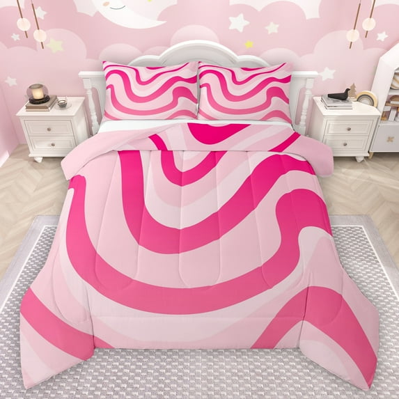 Manfei Geometric Lines Print Bedding Comforter Set,Waves Stripes Pattern Twin Comforter Sets,Minimalism Striped Bedding Set For Teens,Breathable Home Decor Reversible,2pcs