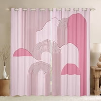 Manfei Geometric Lines Print Black Out Curtains,Retro Stripes Pattern Curtains Pack of 2 (42x63 Each),Girls Pink Circle Bedroom Curtains For Teens,Breathable Home Decor