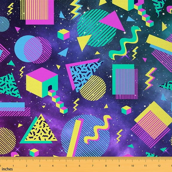 Manfei Geometric Memphis Sewing & Crafting Fabric (1 Yard), 70s 80s 90s Old Fashion Home Decor Fabric by the Yard, Purple Galaxy DIY Fabric