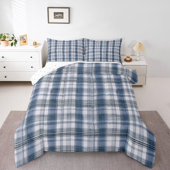 Manfei Geometric Plaid 3 Pieces Queen Comforter Set for Teens Female Men,Retro Grid Ultra Soft Bedding Sets,Vintage Buffalo Bedding Comforter Set,Ultra Soft Home Decor,Reversible