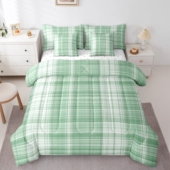 Manfei Geometric Plaid 7-Piece Bedding Comforter Set for Teens Female Men,Retro Grid King Bedding Sets,Vintage Buffalo Ultra Soft Bed Sheets,Ultra Soft Home Decor,Reversible
