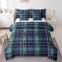 Manfei Geometric Plaid 7-Piece Twin Bedding Sets for Teens Female Men,Retro Grid Bedding Comforter Set,Vintage Buffalo Breathable Sheet Sets,Ultra Soft Home Decor,Reversible