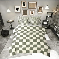 Manfei Geometric Plaid Bed in a Bag Twin Size,Modern Minimalist Art Bed Set,Green Beige Bedding Twin Size,Breathable Room Decorative Reversible,7 Pieces