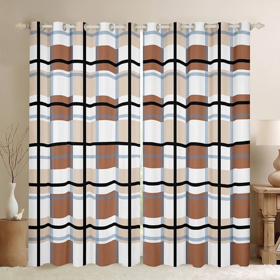 Manfei Geometric Plaid Black Out Curtains for Teens Female Men,Retro Grid Curtains Pack of 2 (42x63 Each),Vintage Buffalo Bedroom Curtains,Ultra Soft Home Decor