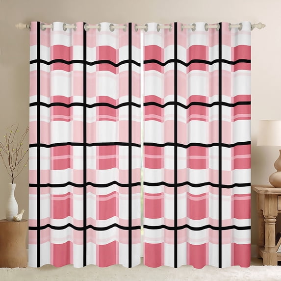 Manfei Geometric Plaid Black Out Curtains for Teens Female Men,Retro Grid Curtains Pack of 2 (42x63 Each),Vintage Buffalo Bedroom Curtains,Ultra Soft Home Decor