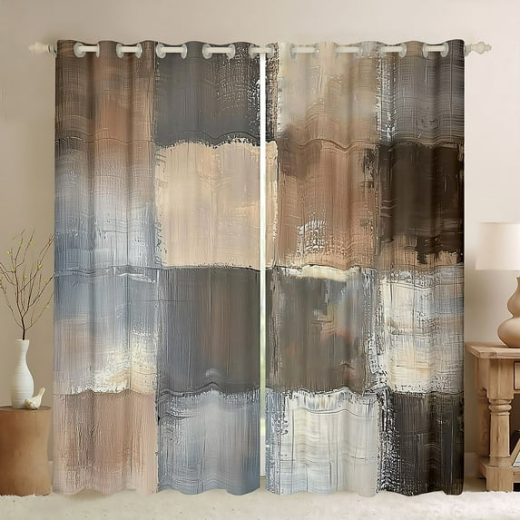 Manfei Geometric Plaid Blackout Curtains Set of 2 (52x84 Each),Modern Abstract Art Window Curtains,Brown Gray Curtains and Drapes For Men Women,Super Cozy Room Decor