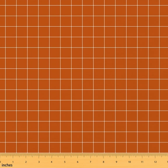 Manfei Geometric Plaid Fabric by the Yard 2 Yards, Minimalist Grid Sewing Fabric, Rust Orange Grid