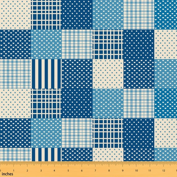 Manfei Geometric Plaid Fabric by the Yard 3 Yards, Minimalist Stripe Room Decor Fabric by the Yard, Navy Blue