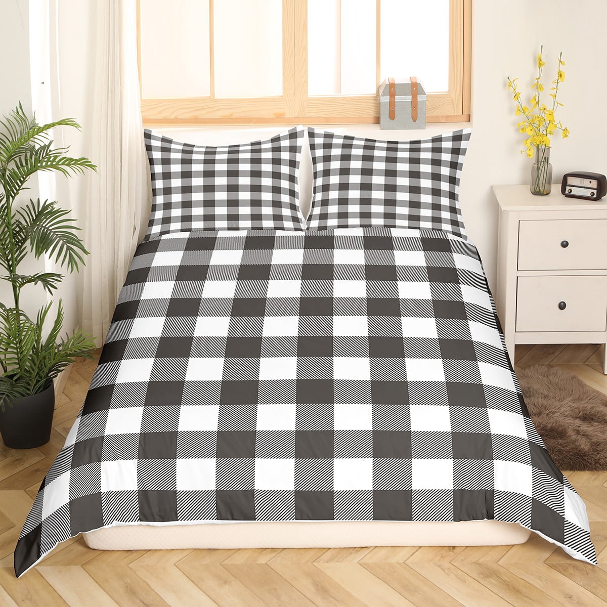Manfei Geometric Plaid Full Size Comforter Cover 3-Piece for Boys Girls ...