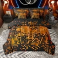 thumbnail image 1 of Manfei Geometric Plaid Grid 7-Piece Bedding Comforter Set for Boys Girls Kids,Orange Neon Lights King Bedding Sets,Futuristic Cubes Ultra Soft Bed Sheets,Microfiber Bedroom Decor,Reversible, 1 of 8