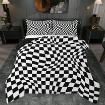 Manfei Geometric Plaid Grid Bedding Comforter Set,Abstract Classic Checkerboard Twin Comforter Sets,White Black Check Bedding Set For Boys Girls,Breathable Home Decor Reversible,2pcs