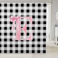 thumbnail image 1 of Manfei Geometric Plaid Monogram Print E Shower Curtain 72Wx84L,Princess Bowknot Bathroom Shower Curtain, 1 of 5
