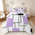 thumbnail image 1 of Manfei Geometric Purple Black Square Queen Comforter Set,Contemporary Simple Art Comforter Sets Queen, Reversible 3pcs, 1 Comforter and 2 Pillowcases, 1 of 6