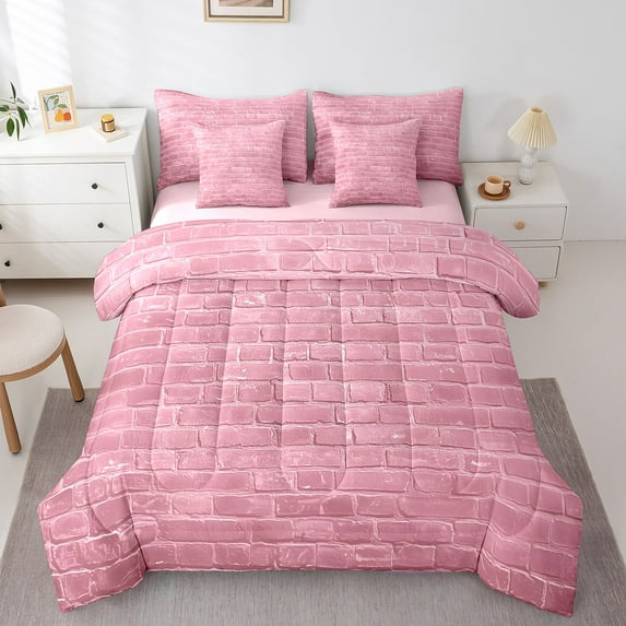 Manfei Geometric Rectangle 7-Piece Twin Bedding Sets,Brick Wall Bedding Comforter Set,Abstract Vintage Breathable Sheet Sets,Super Cozy Teens Bedroom Decor,Reversible