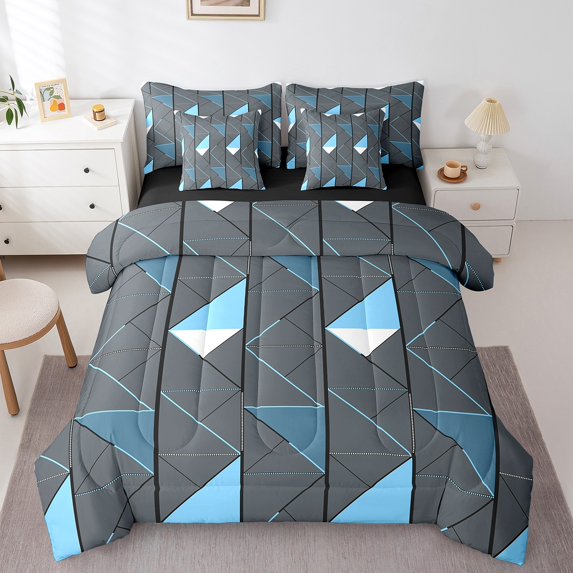 Manfei Geometric Sqare 7-Piece Bedding Comforter Set,Abstract Artwork King Bedding Sets,Minimalist Rectangle Ultra Soft Bed Sheets,Super Cozy Stripes Room Decor,Reversible