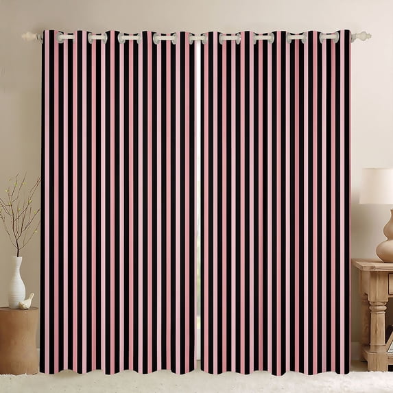 Manfei Geometric Stripe Blackout Curtains Set of 2 (52x84 Each), Black Pink Minimalist Curtain