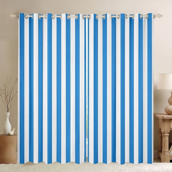 Manfei Geometric Stripe Blackout Curtains Set of 2 (52x84 Each),Contemporary Minimalist Curtain, Blue White