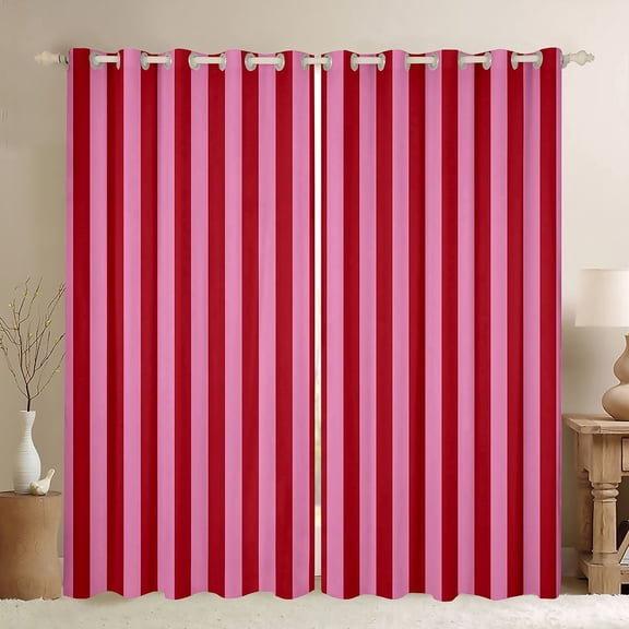 Manfei Geometric Stripe Blackout Curtains Set of 2 (52x84 Each),Contemporary Minimalist Curtain, Pink Red