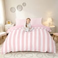 thumbnail image 1 of Manfei Geometric Stripe Duvet Cover Queen,Contemporary Minimalist Queen Bedding, Pink White, Pink Reversible 3pcs, 1 Duvet Cover and 2 Pillowcases, 1 of 6