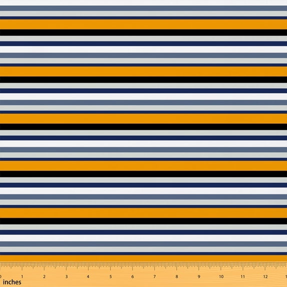 Manfei Geometric Stripe Fabric by the Yard 5 Yards, Aesthetic Contemporary Fabric for Sewing, Orange Navy White