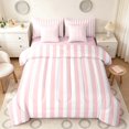 thumbnail image 1 of Manfei Geometric Stripe Full Size Bedding Sets,Contemporary Minimalist Full Size Bed in a Bag, Pink White, Pink Reversible 7pcs, 1 of 6