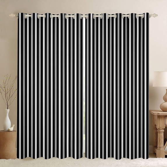 Manfei Geometric Stripe Kitchen Curtains, Gray Black White Minimalist Black Out Curtains Pack of 2 (42x63 Each)