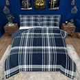 thumbnail image 1 of Manfei Geometric Stripe Plaid Queen Comforter Set,Modern Minimalism Aesthetic Bedding Sets,White Deepblue Bedding Comforter Set For Adults,Super Cozy Room Decor Reversible,3-Piece, 1 of 8