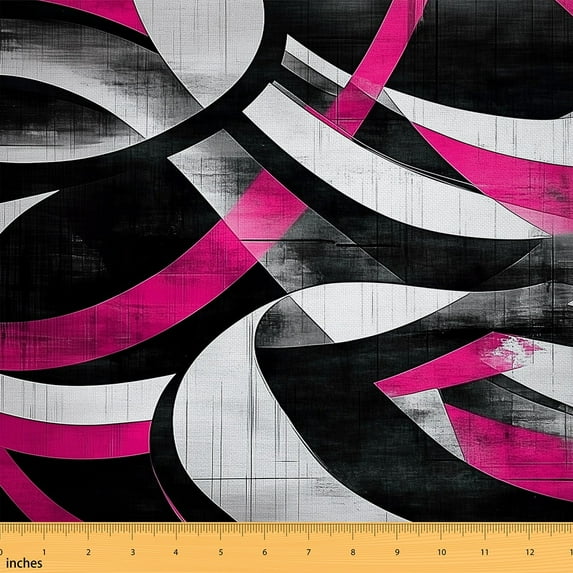 Manfei Geometric Stripe Sewing & Crafting Fabric (1 Yard), Abstract Lines Home Decor Fabric by the Yard, Black Pink White Fabric by the Yard, Stylish Bedroom Decor