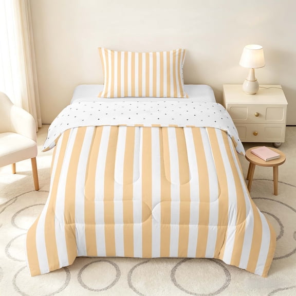Manfei Geometric Stripe Twin Comforter Sets,Contemporary Minimalist Bedding Set, Peach White, Reversible 2-Piece, 1 Comforter and 1 Pillowcase