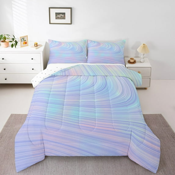 Manfei Geometric Stripes 3pcs King Size Comforter Sets,Purple Blue Bedding Comforter Set,Abstract Artwork Super Cozy Bedding Set,Super Cozy Gradient Room Decor,Reversible