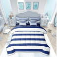 thumbnail image 1 of Manfei Geometric Stripes Bedding Sets Twin Size, Navy White Bed in a Bag Twin size, Teenager Boys Girls Reversible Comforter Sets with Sheets, Microfiber Room Decorative, 7pcs, 1 of 7