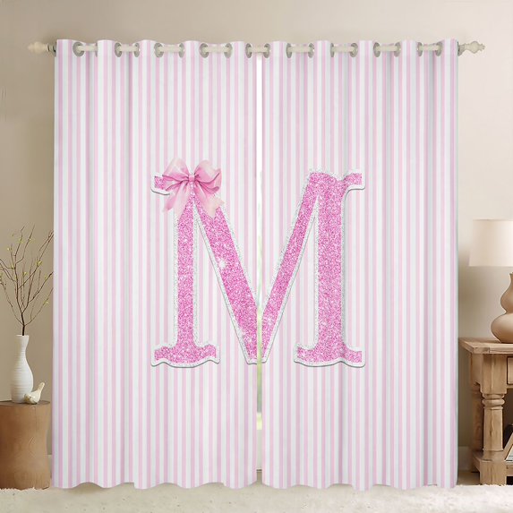 Manfei Geometric Stripes Pattern Blackout Curtains Set of 2 (38x54 Each),Alphabet M Design Living Room Curtains