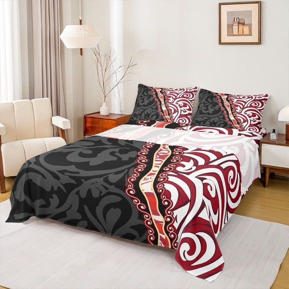 Manfei Geometric Swirl Lines Full Size Sheets 4-Piece for Female Men Women,Vintage Aesthetic Breathable Bed Sheets,Abstract Stripes Lightweight Sheet Sets,Ultra Soft Home Decor