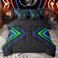 thumbnail image 1 of Manfei Geometric Triangle Bedding Comforter Set 7-Piece, Black Blue Green Full Bedding Set, Neon Red Lights Fitted Sheet Flat Sheet, Breathable Home Decor, 1 of 8
