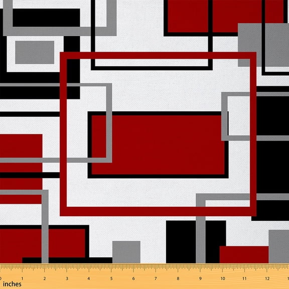 Manfei Geometric Buffalo Fabric by the Yard (1 Yard), Red Gray Black Grid Decorative Fabric by the Yard, Modern Aesthetic Sewing & Crafting Fabric, Luxury Living Room Decoration