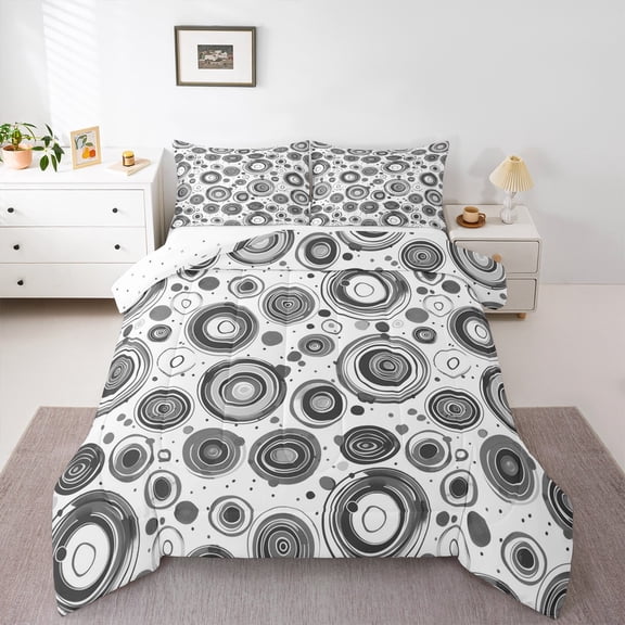 Manfei Geometric Circle Bedding Comforter Set,Minimalism Geometric Circular Twin Comforter Sets,Gray White Bedding Set For Girls Boys,Super Cozy Room Decor Reversible,2 Pieces