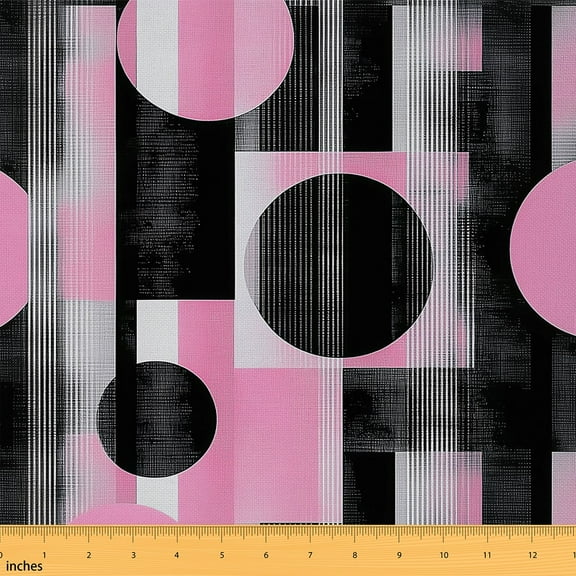 Manfei Geometric Circle Lines Sewing & Crafting Fabric (1 Yard), Contemporary Abstract Home Decor Fabric by the Yard, Pink Black Aesthetic Fabric by the Yard, Luxurious Bedroom Decorative
