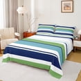 thumbnail image 1 of Manfei Geometric Lines Bed Sheets,Minimalism Geometric Stripes King Sheets,Green Blue White Sheet Set For Girls Boys,Super Cozy Room Decor,4-Piece, 1 of 7