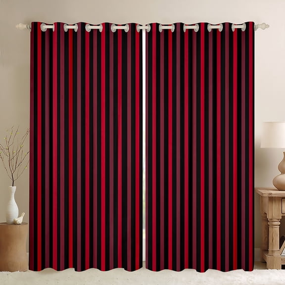 Manfei Geometric Lines Blackout Curtains Set of 2 (52x84 Each),Red Black Striped Window Curtains,Minimalism Geometric Stripes Curtains and Drapes For Girls Boys,Super Cozy Room Decor