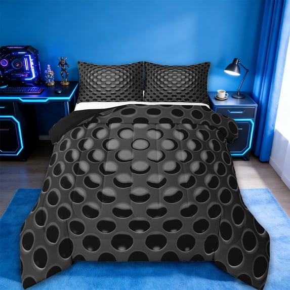 Manfei Geometric Stereoscopic Bedding Comforter Set,Black Dense Holes Twin Comforter Sets,Honeycomb Hexagon Bedding Set,Super Cozy Bedroom Decorative Reversible,2pcs