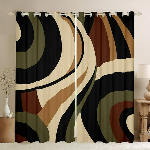 Manfei Geometric Stripes Lines Black Out Curtains,Minimalism Geometric Art Curtains Pack of 2 (42x63 Each),Beige Black Red Bedroom Curtains For Boys Teens,Ultra Soft Room Decorative