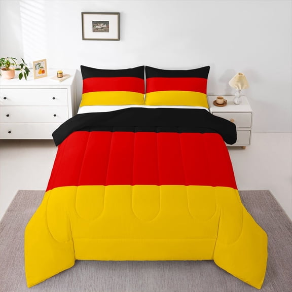 Manfei Germany Flag Queen Comforter Set,World Travel Culture Comforter Sets Queen,Black Red Yellow,Black Reversible,3 Pieces,1 Comforter and 2 Pillowcases