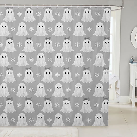 Manfei Ghost With Bow Shower Curtain 72Wx78L,Cartoon Halloween Bath Curtain