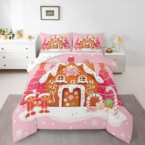 Manfei Gingerbread Man 2pcs Bedding Comforter Set,Christmas Gifts Twin Comforter Sets,Happy New Year Breathable Bedding Set,Luxury Child Bedroom Decor,Reversible