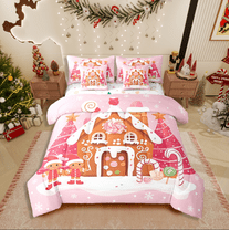Manfei Gingerbread Man 7-Piece Twin Bedding Sets,Christmas Gifts Bedding Comforter Set,Happy New Year Breathable Sheet Sets,Luxury Child Bedroom Decor,Reversible
