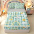 thumbnail image 1 of Manfei Gingham Rainbow Zipper Queen Comforter Set with Fitted Sheet and 2 Pillowcases, Sun Rain Cloud Zipper Bedding Set, Green Blue, Gray Reversible, 4-Piece, 1 of 7