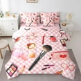 thumbnail image 1 of Manfei Girl Cosmetics Bedding Comforter Set 7pcs,Eye Shadow Lipstick Queen Bedding Sets,Chic Diamond Ring Queen Sheet Sets For Princess,Microfiber Bedroom Decor Reversible, 1 of 8
