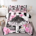 thumbnail image 1 of Manfei Girl Perfume Dress 7pcs Bedding Comforter Set,Fairy Tale Princess Queen Bedding Sets,Pink Black White Queen Sheet Sets For Kids,Ultra Soft Home Decor Reversible, 1 of 8